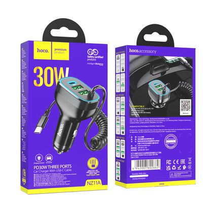 АЗУ HOCO NZ11A Guide (2xUSB, 1xType-C, 3А, черный) + кабель Type-C