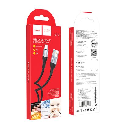 Кабель USB HOCO X72a Creator (Type-C, 1м, силиконовый, Черный)