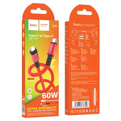 Кабель Type-C HOCO X85 Strength 60W (Type-C, 1м, пластик, Красный)