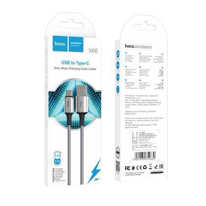 Кабель USB HOCO X66a Howdy (Type-C, 1м, пластик, Серый)