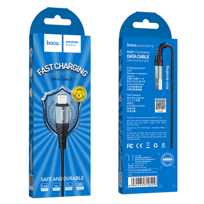 Кабель USB HOCO X38i Cool (Lightning, 1м, плетеный, Черный)