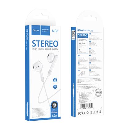 Проводные наушники HOCO M93, jack 3.5 mm, микрофон, белый (6931474765239)