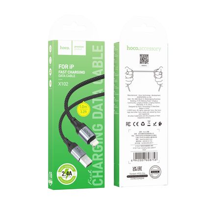 Кабель USB HOCO X102i Fresh (Lightning, 1м, плетеный, черный)