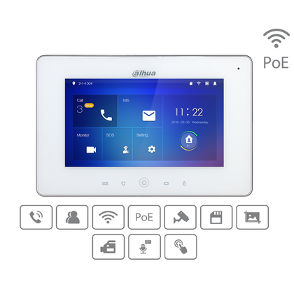 Видеодомофон IP Dahua, 7 дюймов, 1024*600, белый, карта до32 Gb, WiFi (DHI-VTH5221DW-S2)