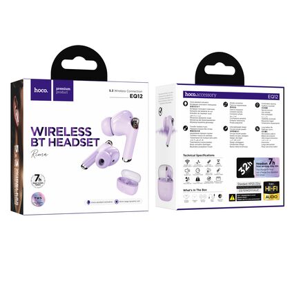TWS наушники HOCO EQ12 Rima, внутриканальные, микрофон, фиолетовый (6942007618762)