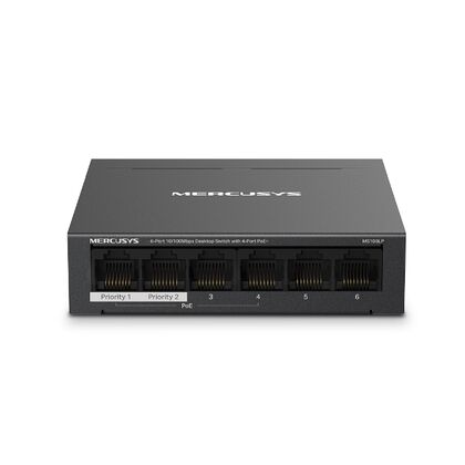 Неуправляемый POE-коммутатор 06 портов MERCUSYS MS106LP ( 6x100Мбит/ с, 4xPOE, PoE‑бюджет 40 Вт) корпус - металл