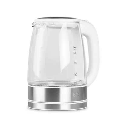 Чайник электрический BQ KT1834G серебристый/ белый (2200 Вт, объем - 1.7 л, корпус: стеклянный)