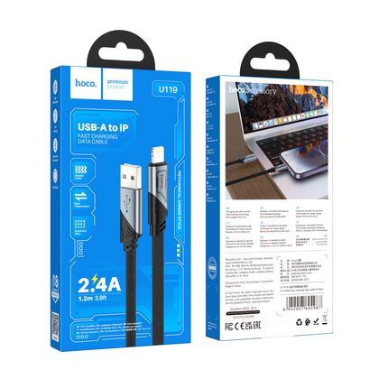 Кабель USB HOCO U119i Machine (Lightning, 1.2м, плетеный, черный)