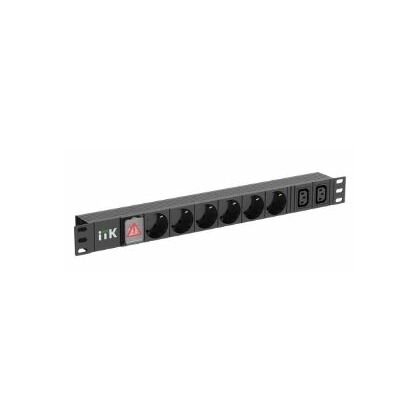 Блок розеток 19", 1U, в стойку, 6xSchuco, 2xС13, 220V, 16А, с выключателем, металлический корпус, ITK (PH12-6D2C133)