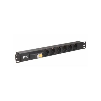 Блок розеток 19", 1U, в стойку, 6xSchuco, 220V, 10А, с автоматом, металлический корпус, ITK (PH21-6D3)