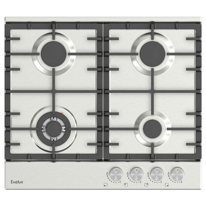 Газовая варочная панель EVELUX HEG 650 X белый ( конфорок -  4 шт,  панель - нержавеющая сталь, 460x515x100)