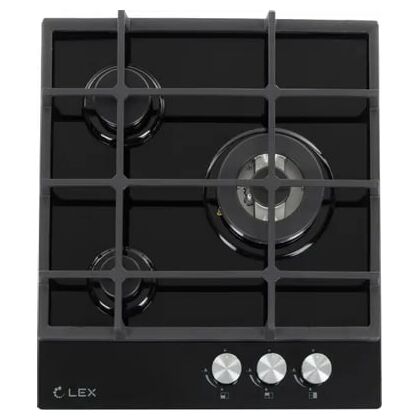 Газовая варочная панель Lex GVG 431 BL черный (конфорок -  3 шт, панель - закаленное стекло, Wok - есть, 45х51 см)