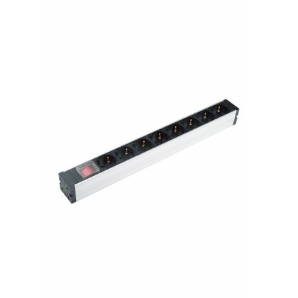 Блок розеток 19", 1U, в стойку, 8xSchuco, 250V, 10A, с выключателем, Hyperline (SHZ19-8SH-S-IEC)