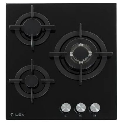 Газовая варочная панель Lex GVG 430 BL черный (конфорок - 3 шт, панель - закаленное стекло, Wok - есть, 42x48 см)