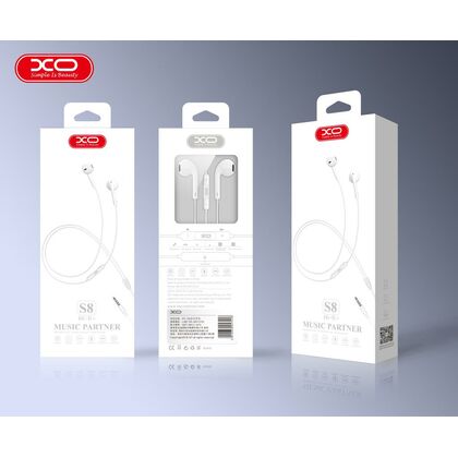 Проводные наушники -XO- S8, jack 3.5 mm, микрофон, вкладыши, белый (6920680852864)