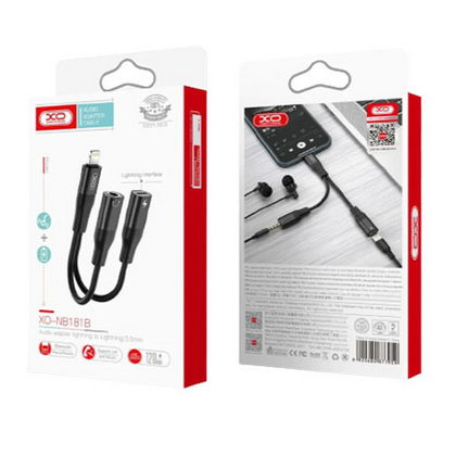 Кабель AUX XO NB181B  audio adapter  Lightning to3.5+Lightning Black