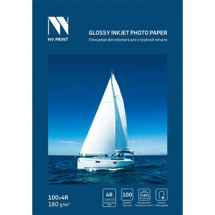 Фотобумага NV Print, А6 (10*15), 180 гр/ м2, 100л, NVP-180Gl4Rs100, глянцевая, односторонняя, для струйной печати