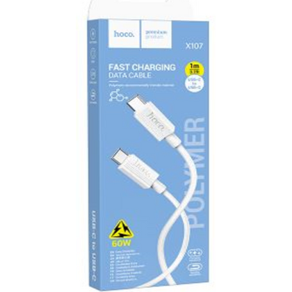 Кабель HOCO X107 Favor 60W (Type-C/ Type-C, 1м, пластик, белый)