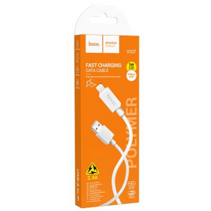 Кабель HOCO X107 Favor (USB/ Lightning, 1м, пластик, белый)