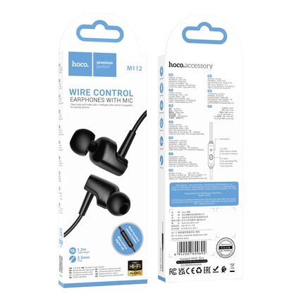 Проводные наушники HOCO M112 Story, jack 3.5 mm, микрофон, внутриканальные, черный (6942007609692)