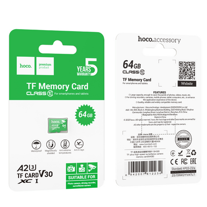 Карта памяти TF 64Gb HOCO Class 10 TF ultra high speed без адаптера (6942007612234)