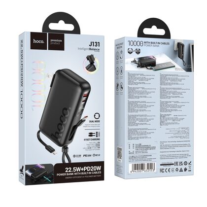 Внешний аккумулятор 10000mAh HOCO J131 Spirit, USB x1, Type-C x1, USB 18W x1, Type-C PD20 x1, QC3.0, дисплей, пластик, черный