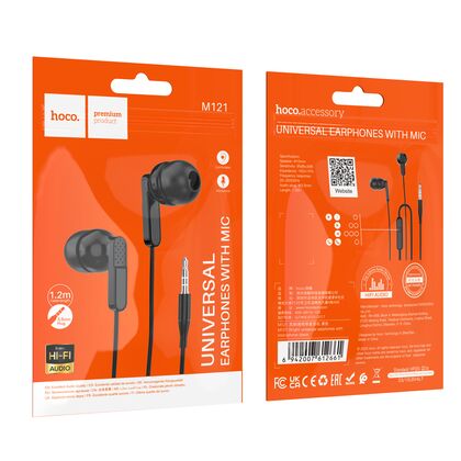 Проводные наушники HOCO M121 Bright, jack 3.5 mm, микрофон, внутриканальные, черный (6942007612661)