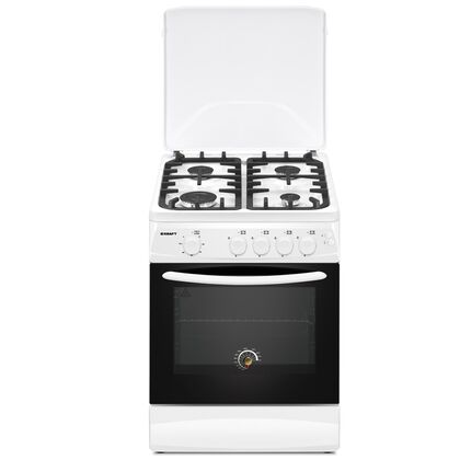 Плита газовая Kraft KF-FSK6407AGWI белый (газ-контроль конфорок+духовки, электроподжиг конфорок, конфорок - 4, духовка газовая, управление - механичес