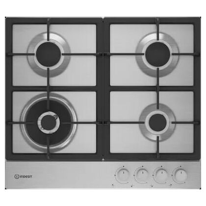 Газовая варочная панель Indesit THPM 642 W/ IX/ I серебристый (конфорок - 4 шт, панель - нержавеющая сталь, Wok - нет, 58х51 см)
