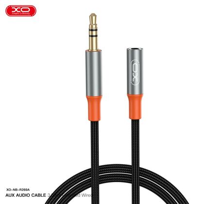 Кабель -XO- 1м, 3.5 Jack(П) - 3.5 Jack(М), Плетеный, Черный, коробка, (6920680855070)