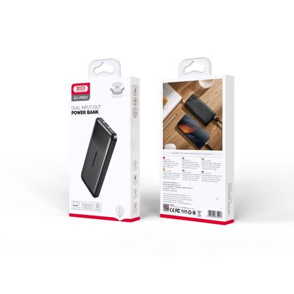 Внешний аккумулятор 10000mAh -XO- PB301, USB x2, Type-C x1, пластик, черный