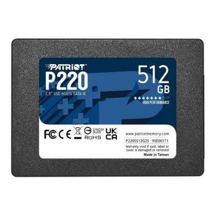 Твердотельный накопитель SSD SATA2.5 512ГБ Patriot [Скорость чтения/ записи: 500 МБ/ с/ 550 МБ/ с] P220S512G25