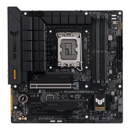 Материнская плата Asus LGA1700: TUF GAMING B760M-PLUS D4[B760,4*DDR4,1*PCI Ex1,2*PCI Ex16,4*SATA3,2*M.2,2*USB 2.0,6*USB 3.2,HDMI,DP,Micro-ATX]