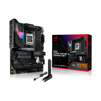 Материнская плата Asus:ROG STRIX X870E-E GAMING WIFI [AMD X870E,AM5,4*DDR5,2*PCI Ex16,SATA3,M.2,USB 3.2,HDMI,ATX]