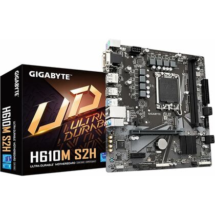 Материнская плата Gigabyte H610M S2H  [H610, 2*DDR5, 1*PCIEx16, 1*PCIEx1, 4*Sata3, 1*M.2,4*USB 2.0, 2 порта*USB3, D-Sub, DVI, HDMI, DP, PS/ 2,microATX]