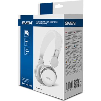 Проводные наушники Sven AP-321M, накладные, jack 3.5 mm. белый (SV-015381)
