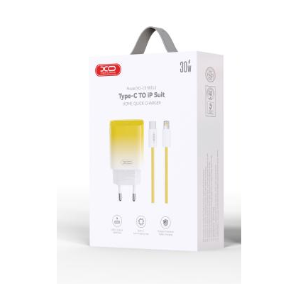 СЗУ -XO- PD30W QC3.0 3А 1xType-C (CE18, желтый) + кабель Lightning