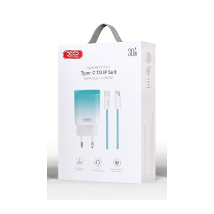 СЗУ -XO- PD30W QC3.0 3А 1xType-C (CE18, синий) + кабель Lightning