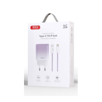СЗУ -XO- PD30W QC3.0 3А 1xType-C (CE18, фиолетовый) + кабель Lightning