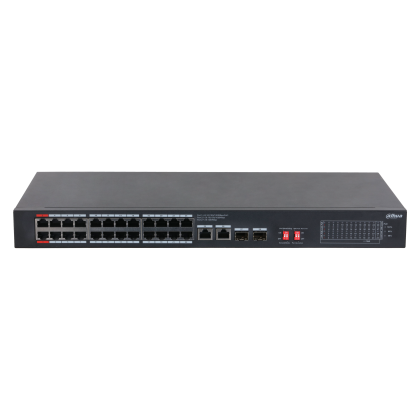 Неуправляемый POE-коммутатор 28 портов Dahua DH-S3228-24GT-240 ( 26x1Гбит/ с, 2xSFP, 24xPOE, PoE‑бюджет 240 Вт) корпус - металл