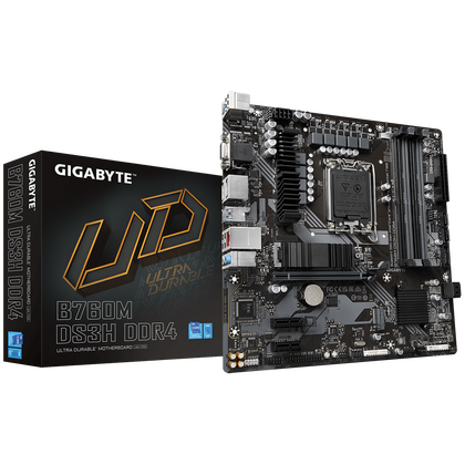 Материнская плата Gigabyte LGA1700: B760M DS3H DDR4 [B760, 4*DDR4, 1*PCIEx16, 2*PCIEx1, 4*Sata3, 2*M.2, 4 порта*USB3, HDMI, DP, microATX]