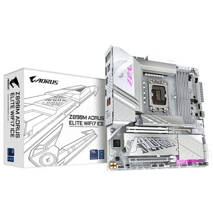 Материнская плата Gigabyte LGA 1851:Z890M AORUS ELITE WIFI7 ICE [Intel Z890, 4xDDR5, 2xPCI-Ex16, 4хSATA3, 5хUSB3, 4хUSB2,3xM.2, DP, Type-C, Micro-ATX]