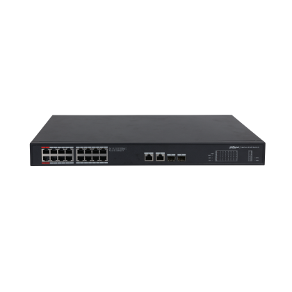 Неуправляемый POE-коммутатор 20 портов Dahua DH-PFS3220-16GT-240 ( 18x1Гбит/ с, 2xSFP, 16xPOE, PoE‑бюджет 240 Вт) корпус - металл