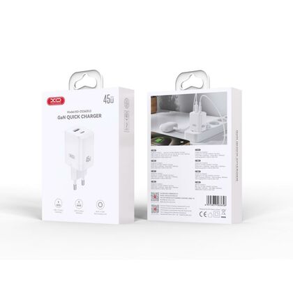 СЗУ -XO- PD45W QC3.0 3А 1xUSB 1xType-C (CE36 PD45W, белый)