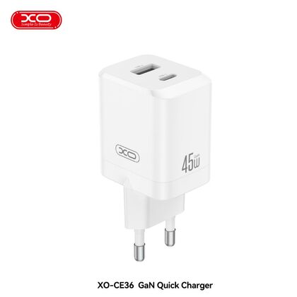 СЗУ -XO- PD45W QC3.0 3А 1xUSB 1xType-C (CE36 PD45W, белый)