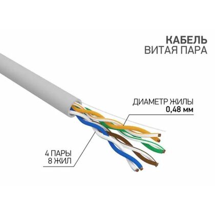 Кабель AlCu UTP, Внутренний, 4x2x0.48, бухта 305м., Cat5e, ProConnect LIGHT (01-0043-2)