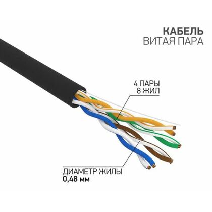 Кабель Cu UTP, Внешний, 4x2x0.48, бухта 305м., Cat5e, Rexant (01-0054-R)