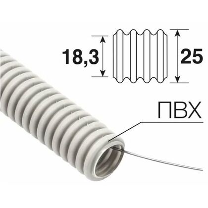 Труба гофрированная из ПВХ, с зондом, Ø25мм, бухта 10 м., Rexant (28-0025-10)