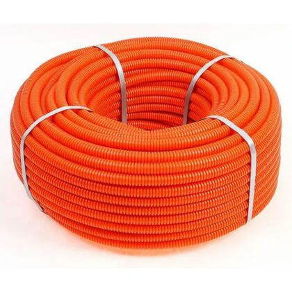 Труба гофрированная из ПНД безгалогенная HF, с зондом, ø32мм, оранжевая, Rexant (28-0032-5) кратность заказа 25 метров