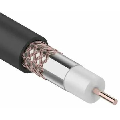 Кабель коаксиальный RG-6U, 75Ом, Cu/ Al/ Cu, 64%, бух.100м., Внешний, черный, Rexant (01-2222)